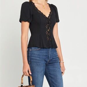 Kourt Elegant Black Lace Trim jacinta Top